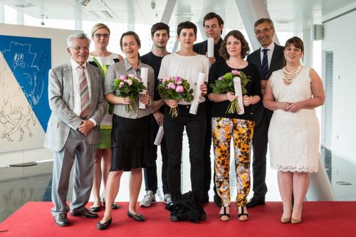 v.l.n.r.: Wilhelm Weiss, Julia Schuster, Catherine Biocca, Martin Steininger, Ute Müller, Ralf Ziervogel, Virginie Bailly, Dr. Thomas Birtel (CEO STRABAG SE), Tanja Skorepa, Foto: Rudi Froese Photography