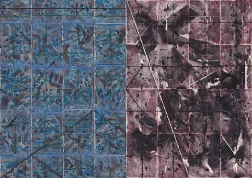 Shuvo Rafiqul, Helicopter Landing, 2020, Mischtechnik auf Karton, 118,8 x 168 cm, Foto: Shuvo Rafiqul, Courtesy Galerie Krinzinger