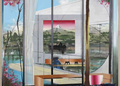 Green House Boat, 2023, Acryl auf Leinwand, 120 x 120 cm (Detail), Foto: Juraj Fifik