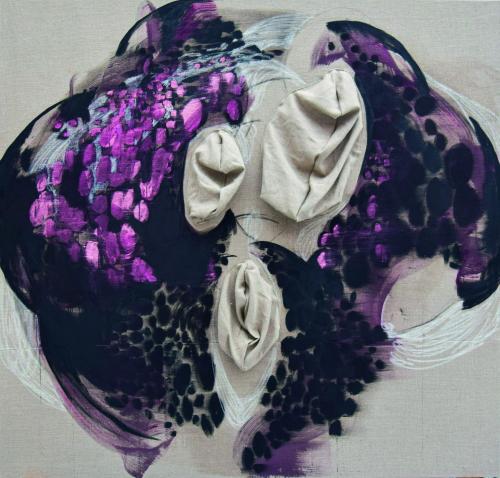 Jósefina Alanko, Queen no.1, 2023, Acryl, Tusche, Pigment, Pastel, Leinen auf Leinwand, 200 x 210 cm, Foto: Jósefina Alanko