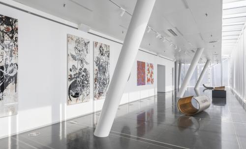 Andrea Bischof, Oliver Dorfer, Michael Kos, Dots & Layers, 2023, STRABAG Artlounge, Foto: Eva Kelety