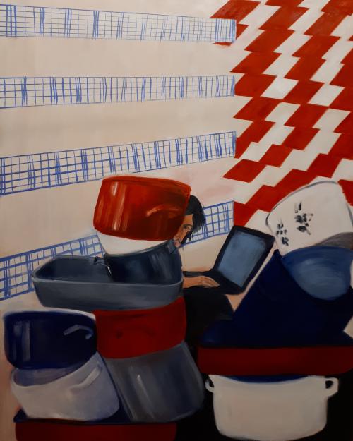 Andrea Fajgerne Dudas Picaboo. 2021 oil on canvas 150x120cm