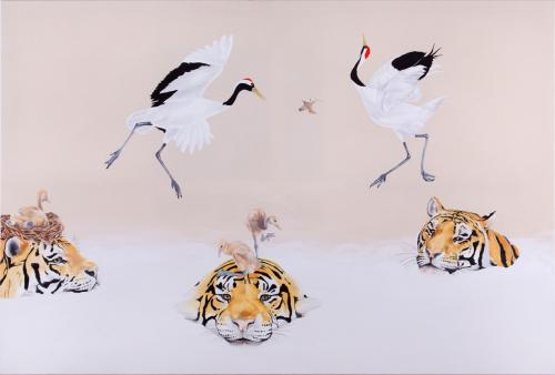 Drei Tiger und die Mandschurenkraniche klein